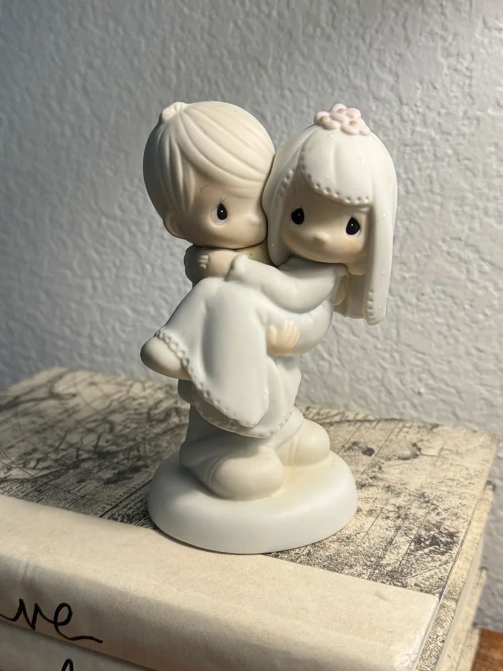 Precious Moments Ivory Couple Cake Topper with Pink Flower
